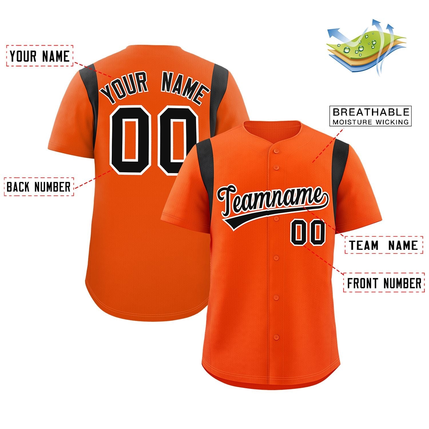 Custom Orange Black Classic Style Personalized Full Button Authentic Baseball Jersey