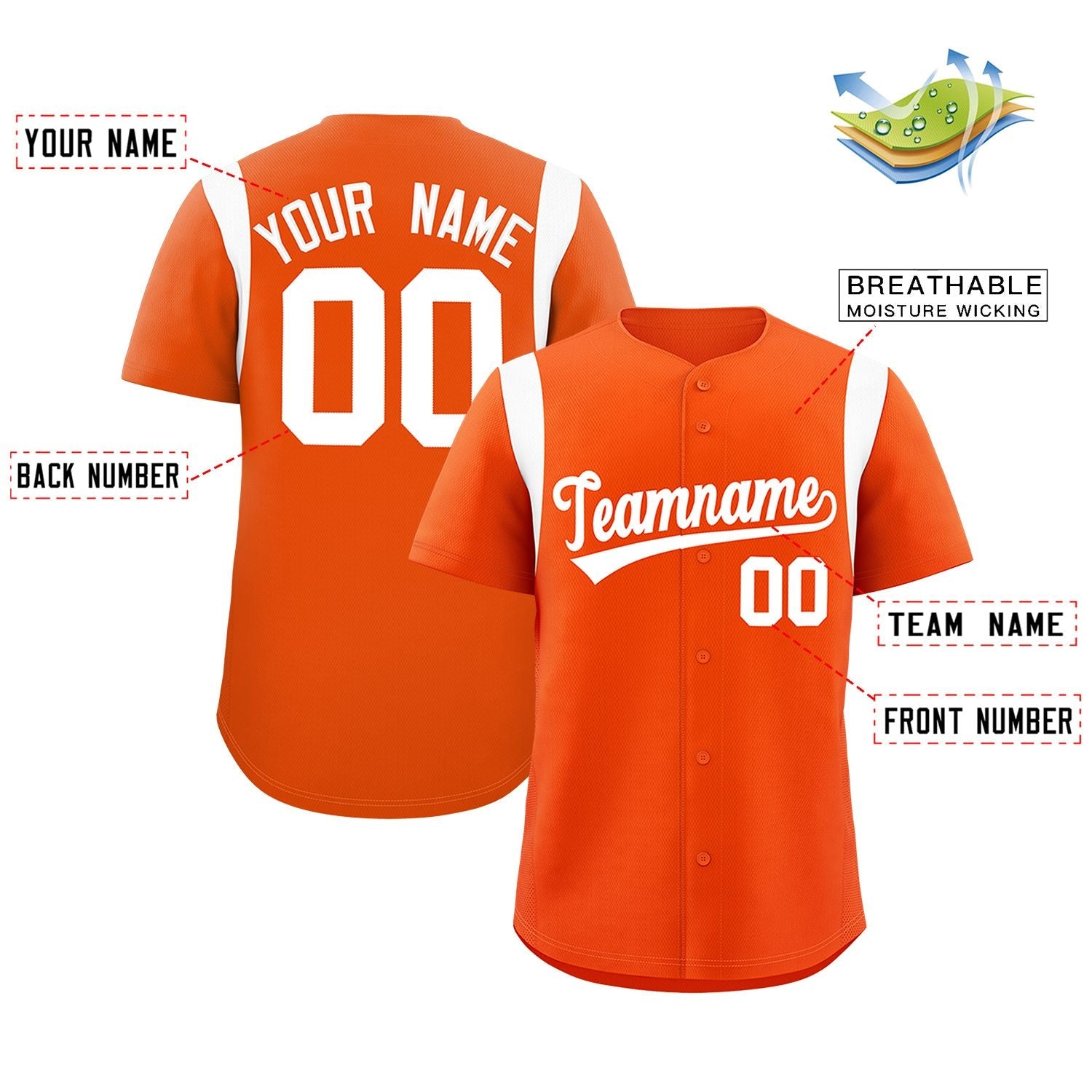 Custom Orange White Classic Style Personalized Full Button Authentic Baseball Jersey