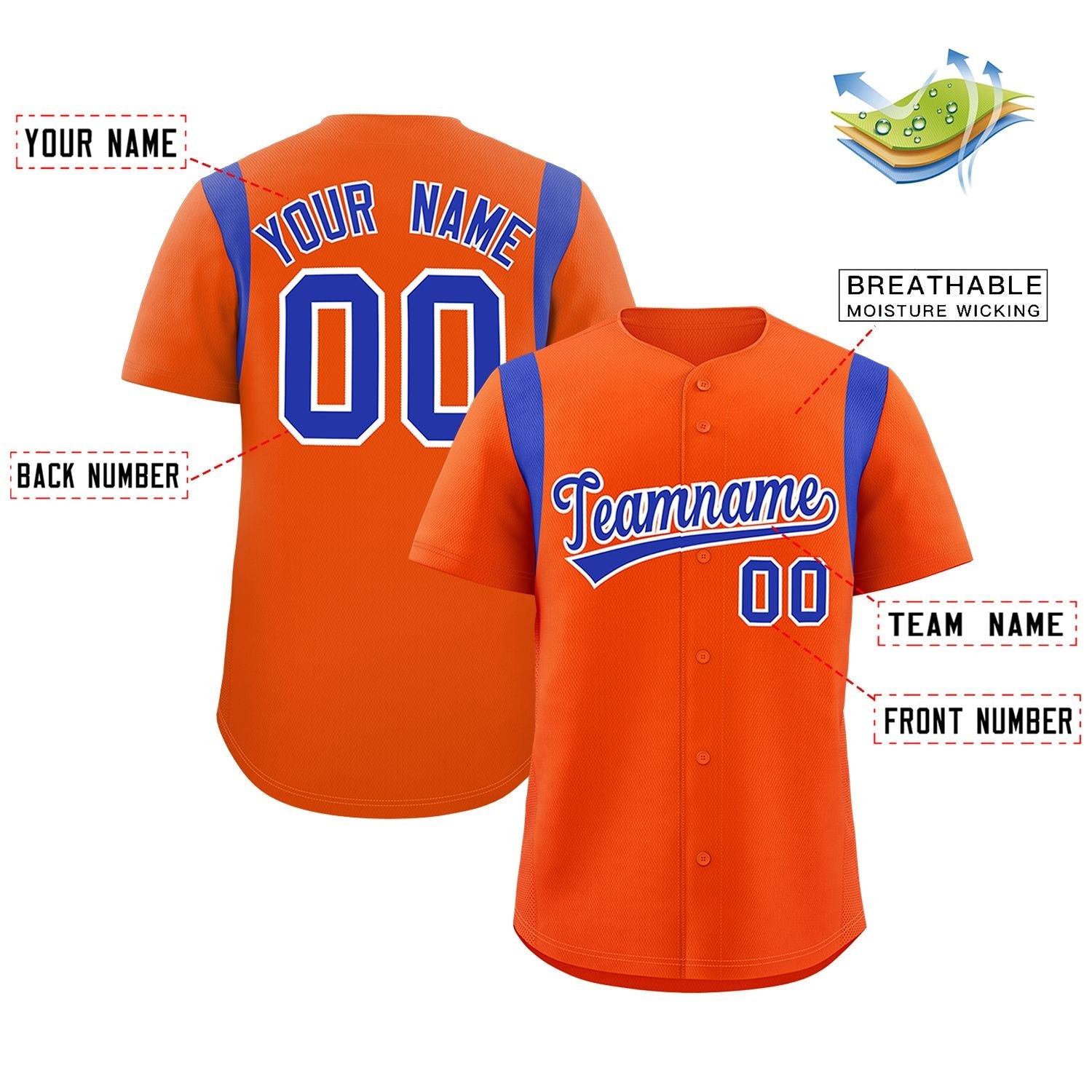 Custom Orange Royal Classic Style Personalized Full Button Authentic Baseball Jersey