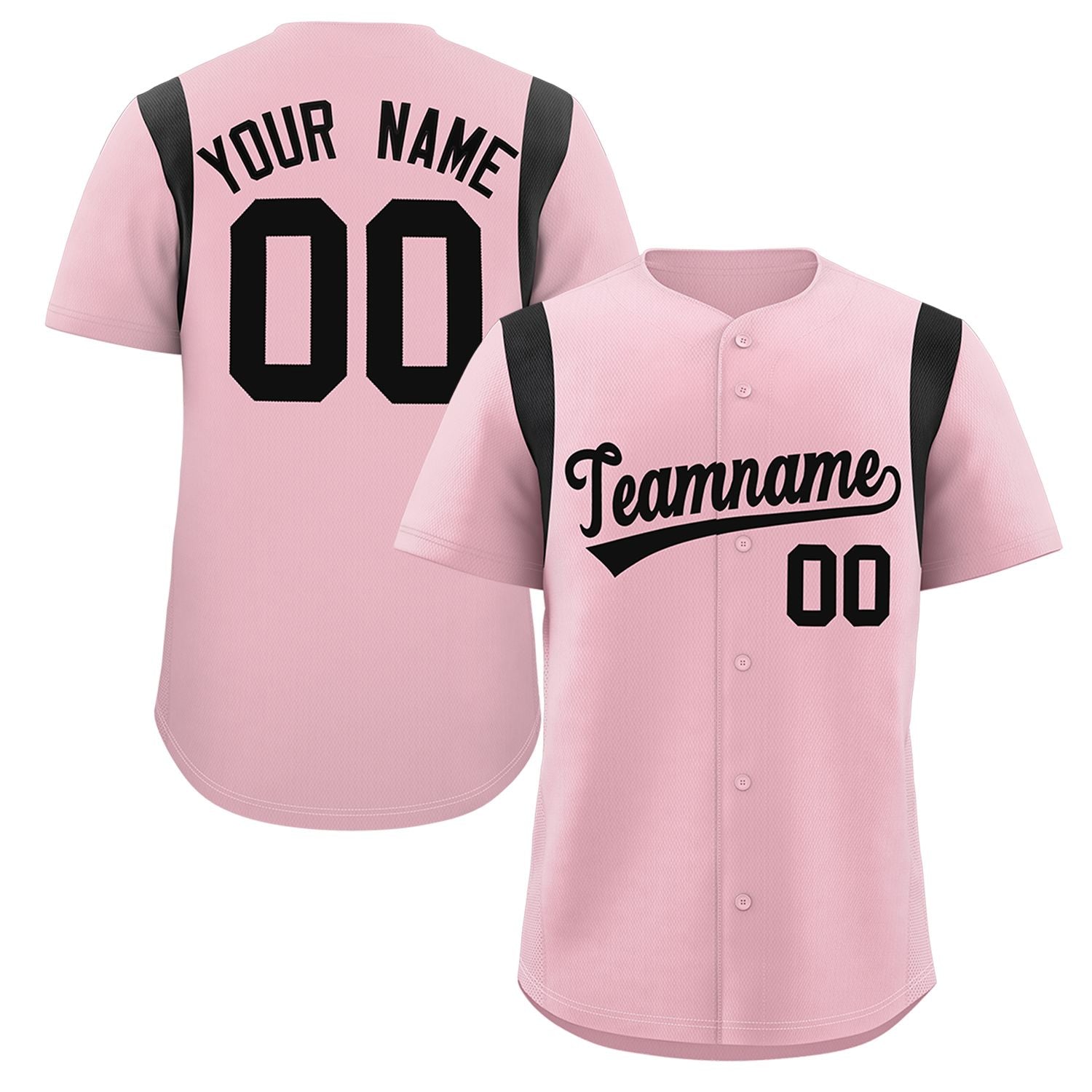 Custom Light Pink Black Classic Style Personalized Full Button Authentic Baseball Jersey