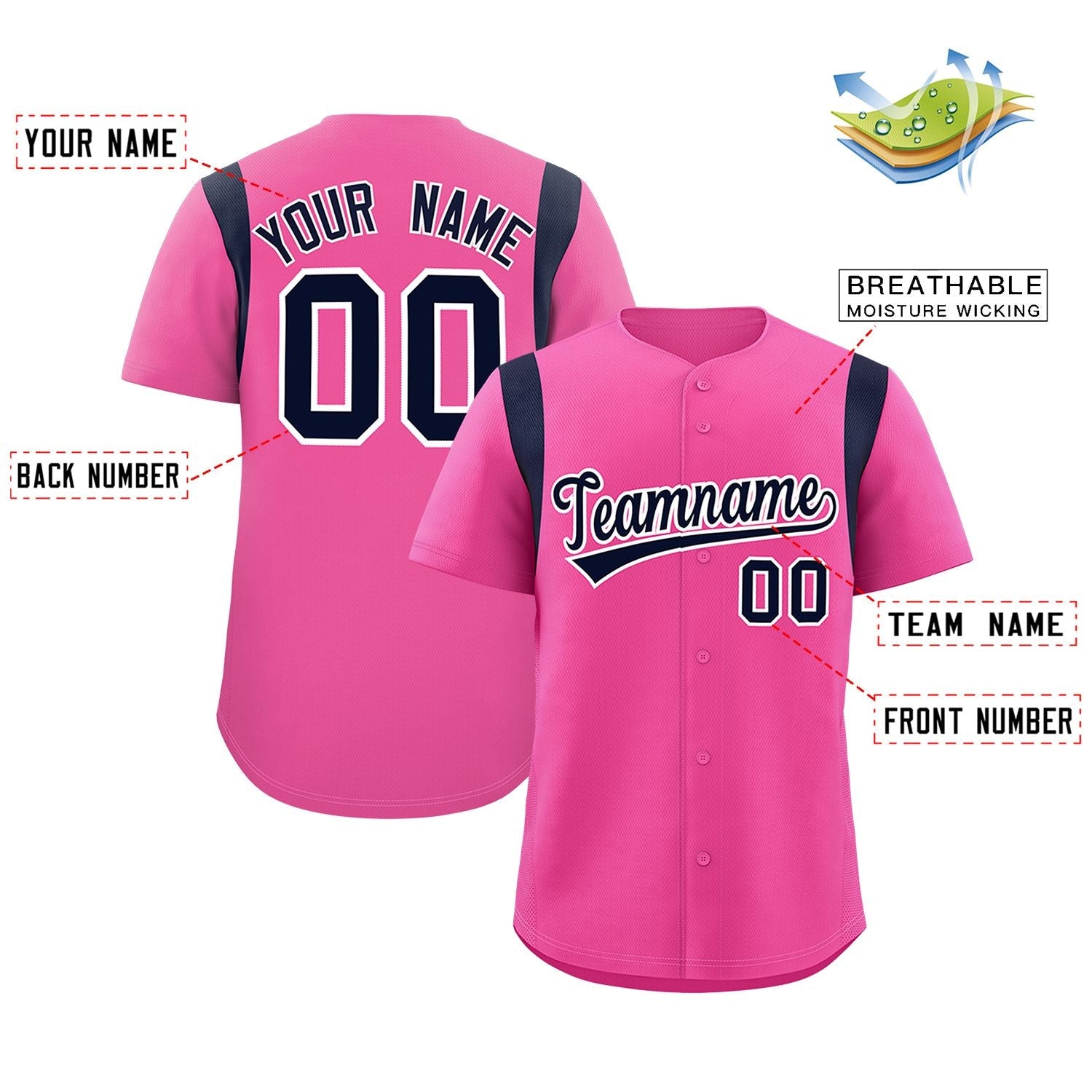 Custom Pink Navy Classic Style Personalized Full Button Authentic Baseball Jersey