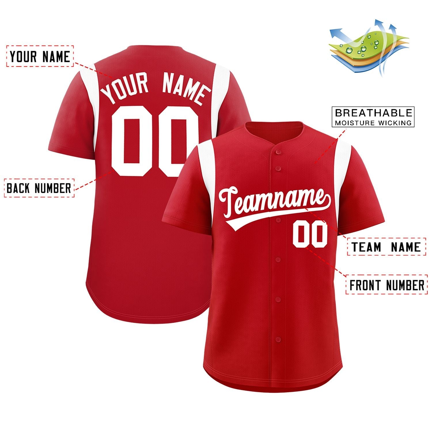 Custom Red White Classic Style Personalized Full Button Authentic Baseball Jersey