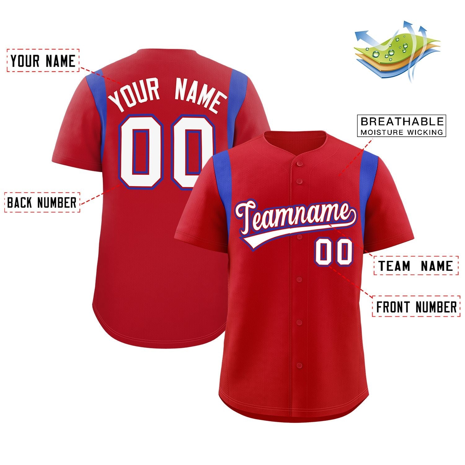 Custom Red Royal Classic Style Personalized Full Button Authentic Baseball Jersey