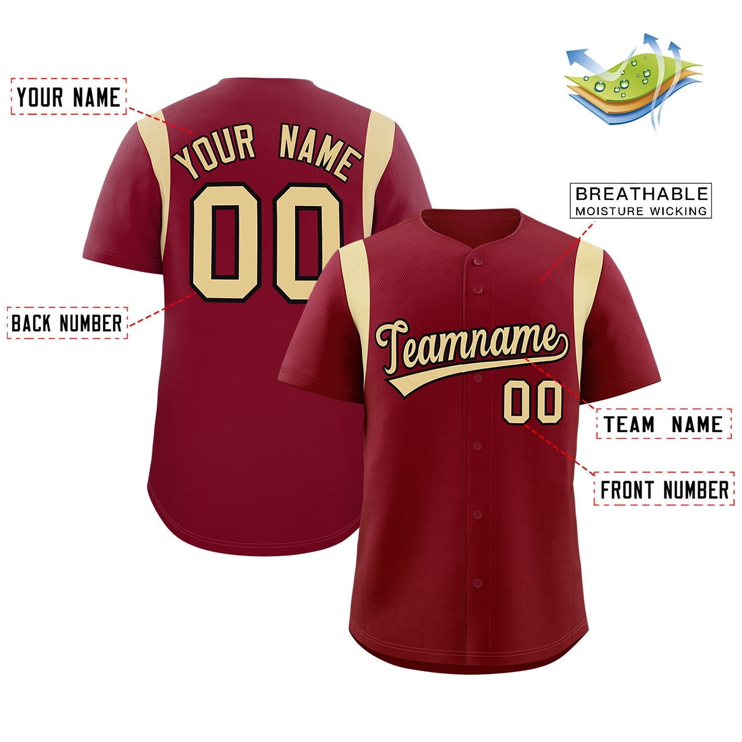 Custom Crimson Khaki Classic Style Personalized Full Button Authentic Baseball Jersey