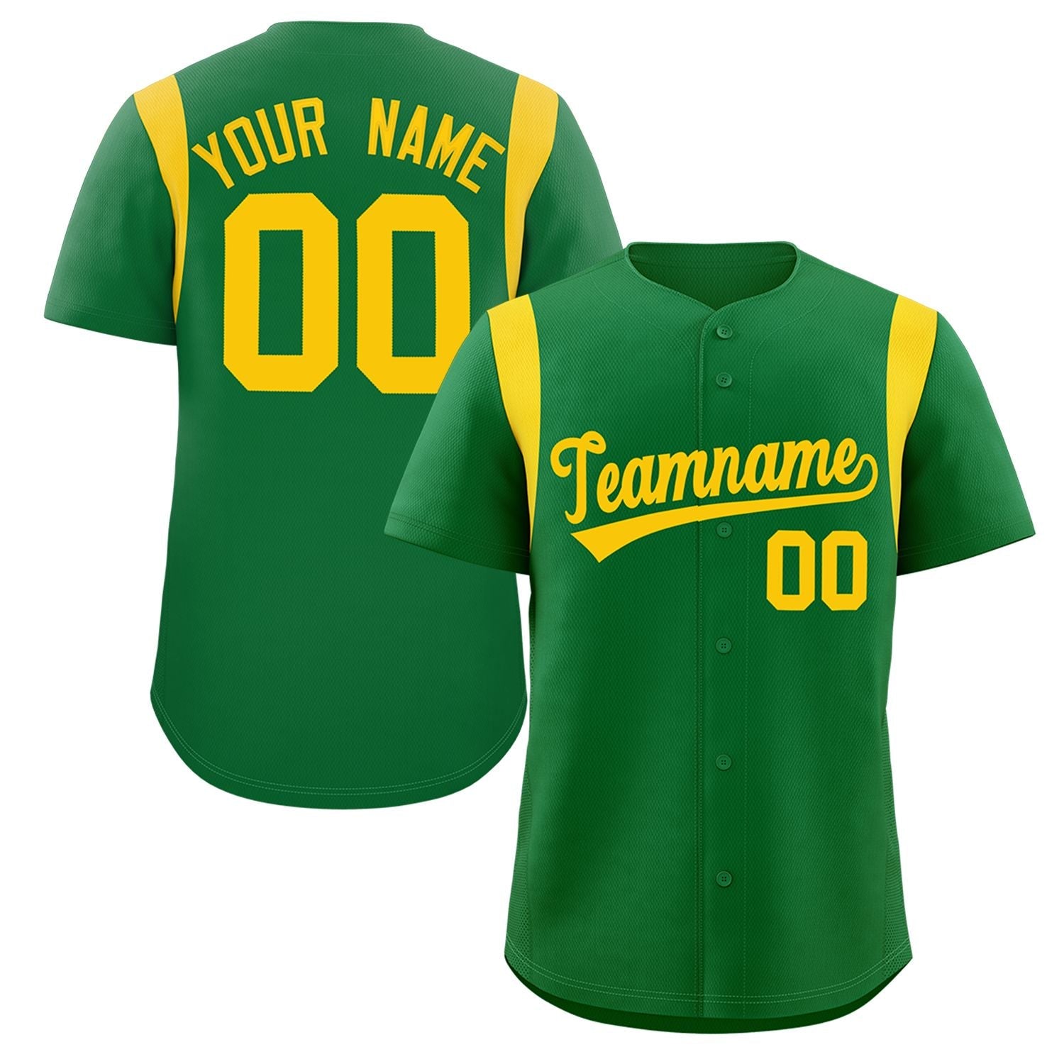 Custom Kelly Green Gold Classic Style Personalized Full Button Authentic Baseball Jersey