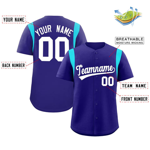 Custom Violet Sky Blue Classic Style Personalized Full Button Authentic Baseball Jersey