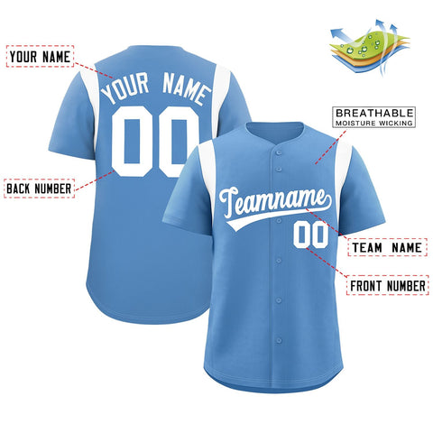 Custom Light Blue White Classic Style Personalized Full Button Authentic Baseball Jersey