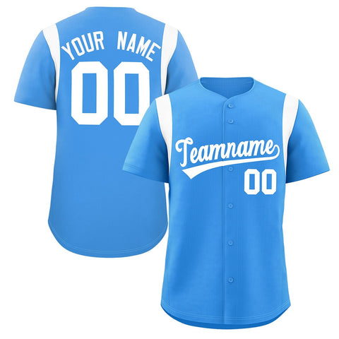 Custom Powder Blue White Classic Style Personalized Full Button Authentic Baseball Jersey
