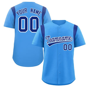 Custom Powder Blue Royal Classic Style Personalized Full Button Authentic Baseball Jersey