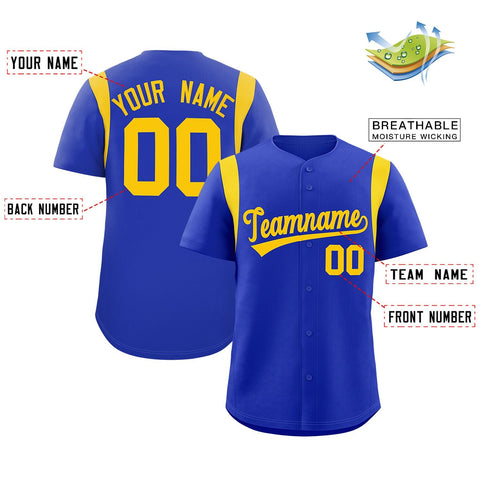 Custom Royal Gold Classic Style Personalized Full Button Authentic Baseball Jersey
