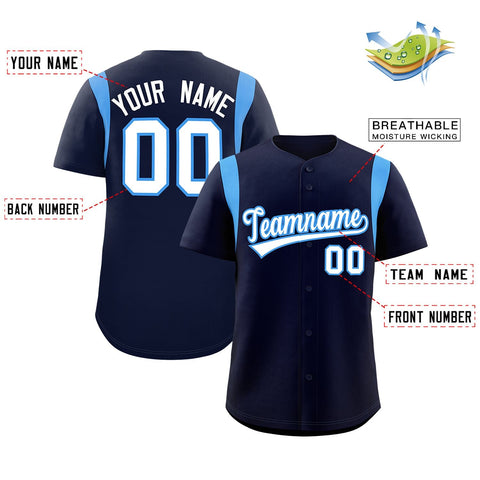 Custom Navy Powder Blue Classic Style Personalized Full Button Authentic Baseball Jersey