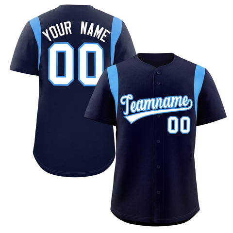 Custom Navy Powder Blue Classic Style Personalized Full Button Authentic Baseball Jersey