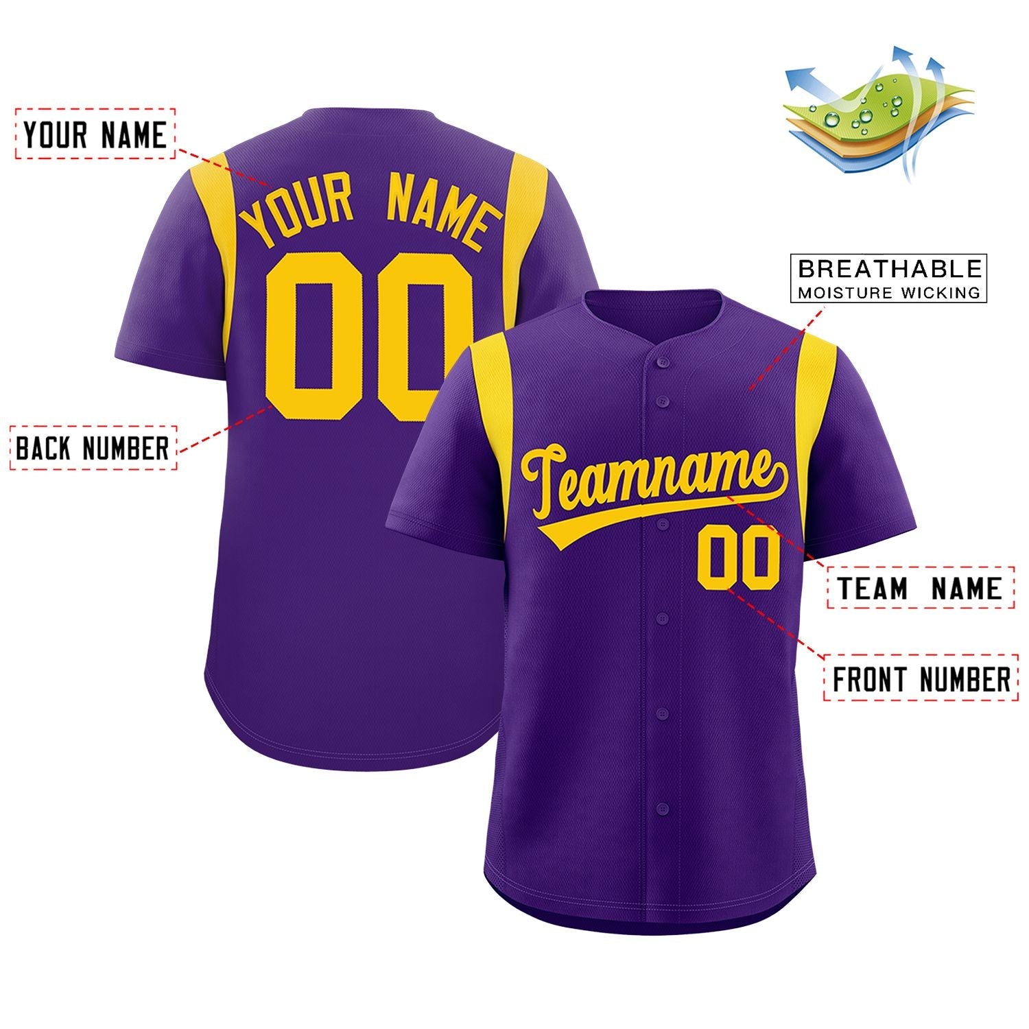 Custom Purple Gold Classic Style Personalized Full Button Authentic Baseball Jersey