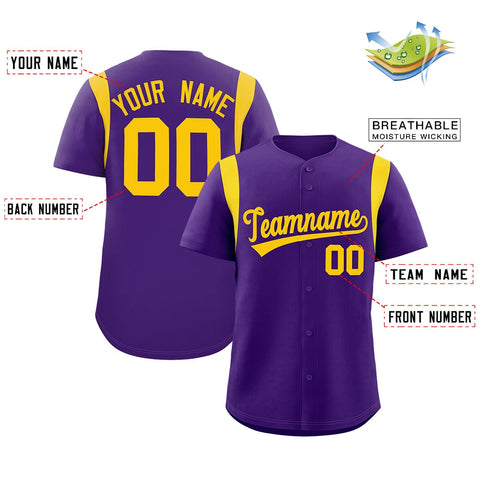 Custom Purple Gold Classic Style Personalized Full Button Authentic Baseball Jersey