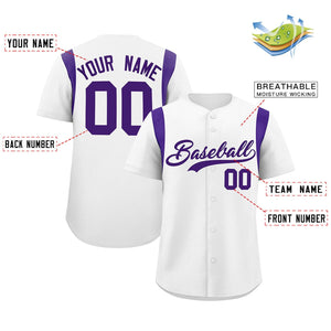 Custom White Purple Classic Style Personalized Full Button Authentic Baseball Jersey