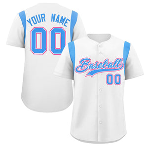 Custom White Powder Blue Classic Style Personalized Full Button Authentic Baseball Jersey