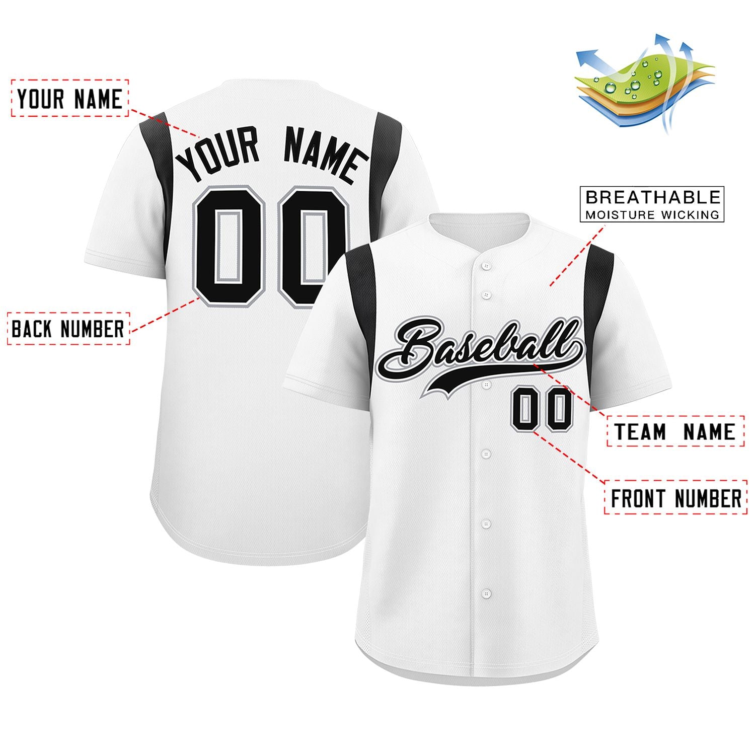 Custom White Black Classic Style Personalized Full Button Authentic Baseball Jersey