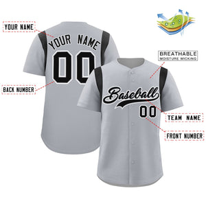 Custom Gray Black Classic Style Personalized Full Button Authentic Baseball Jersey