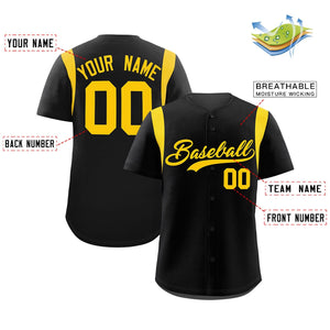 Custom Black Gold Classic Style Personalized Full Button Authentic Baseball Jersey