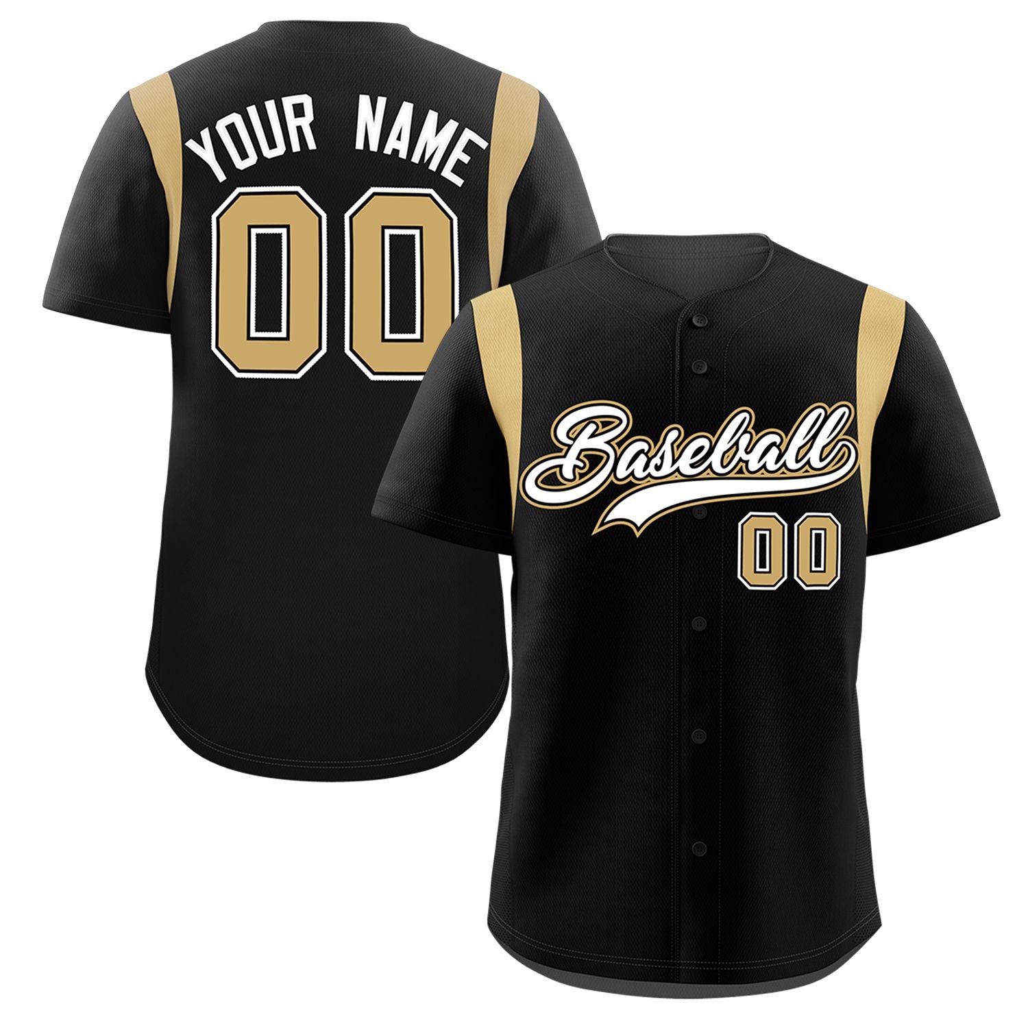 Custom Black Old Gold Classic Style Personalized Full Button Authentic Baseball Jersey