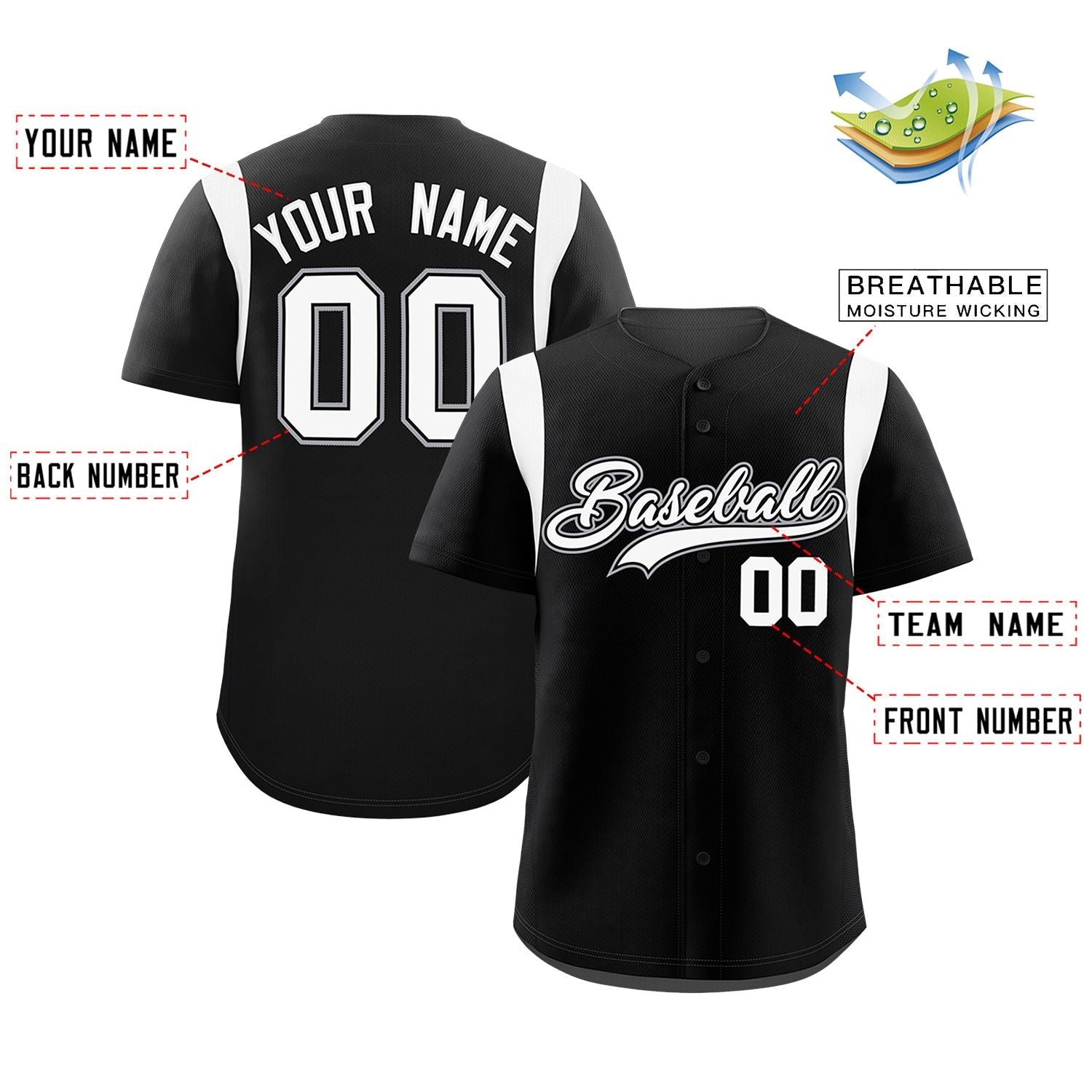 Custom Black White Classic Style Personalized Full Button Authentic Baseball Jersey