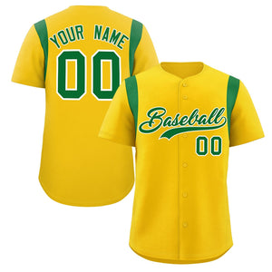 Custom Gold Kelly Green Classic Style Personalized Full Button Authentic Baseball Jersey