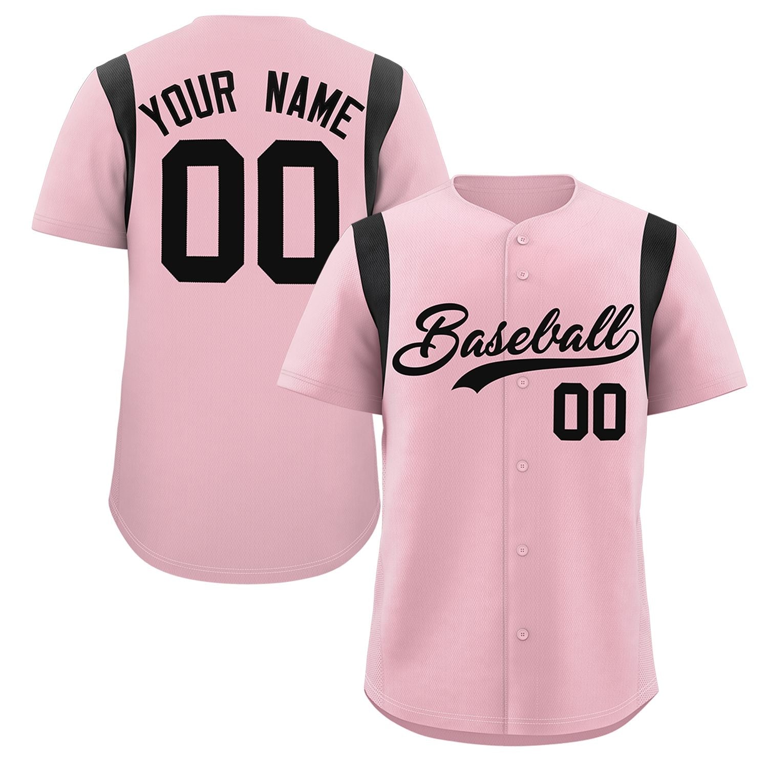 Custom Light Pink Black Classic Style Personalized Full Button Authentic Baseball Jersey