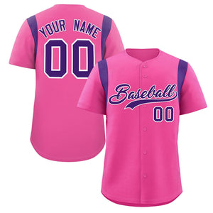 Custom Pink Purple Classic Style Personalized Full Button Authentic Baseball Jersey