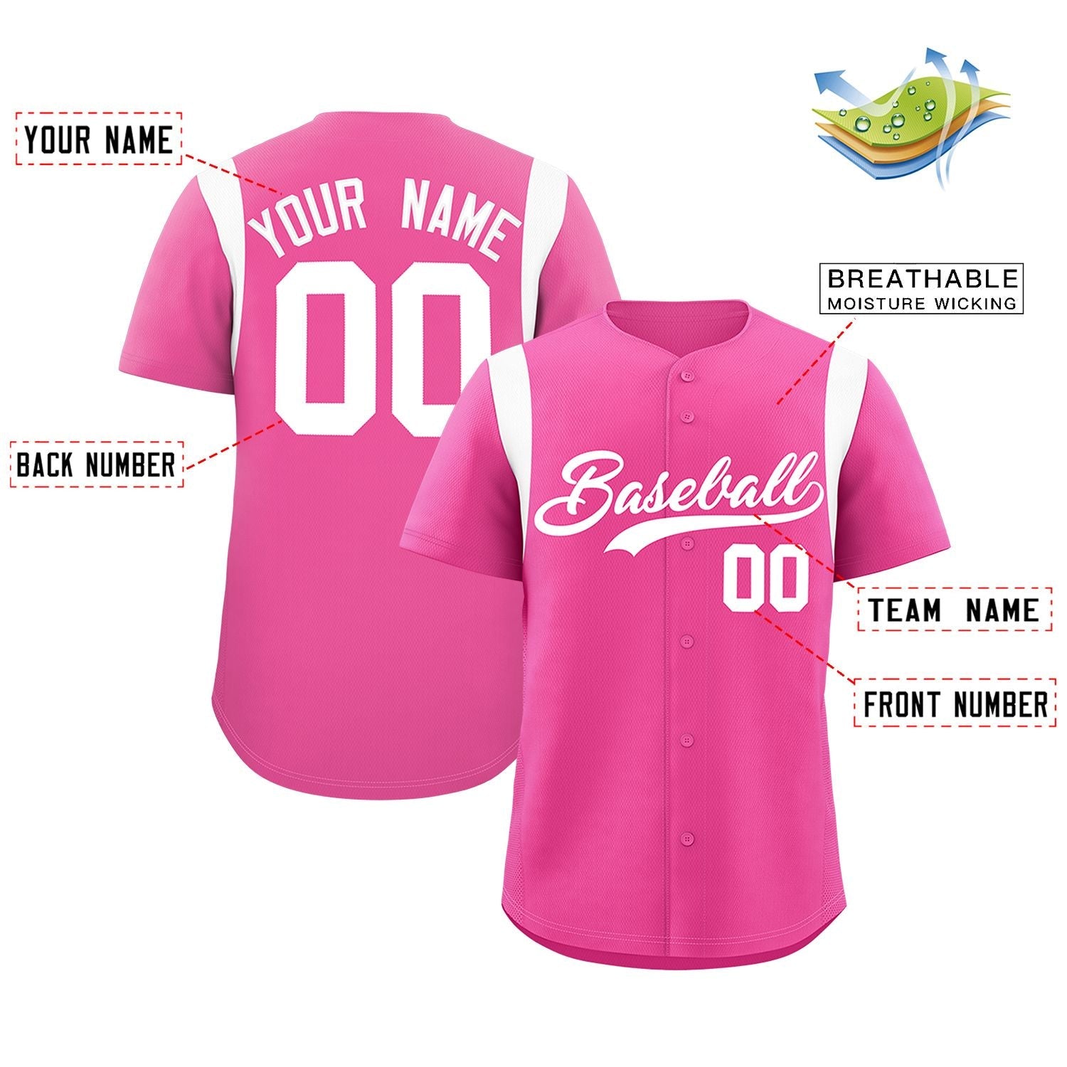 Custom Pink White Classic Style Personalized Full Button Authentic Baseball Jersey