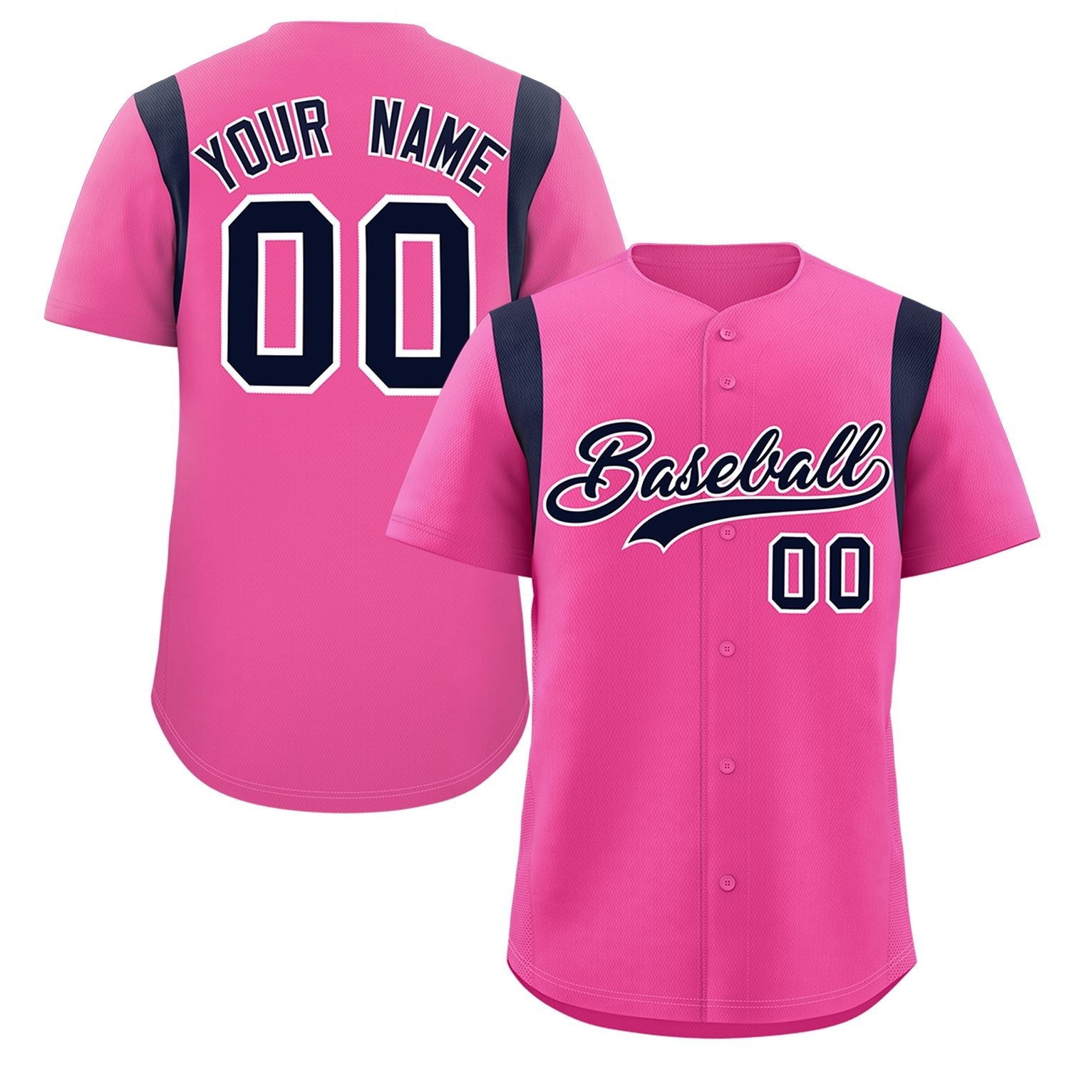 Custom Pink Navy Classic Style Personalized Full Button Authentic Baseball Jersey