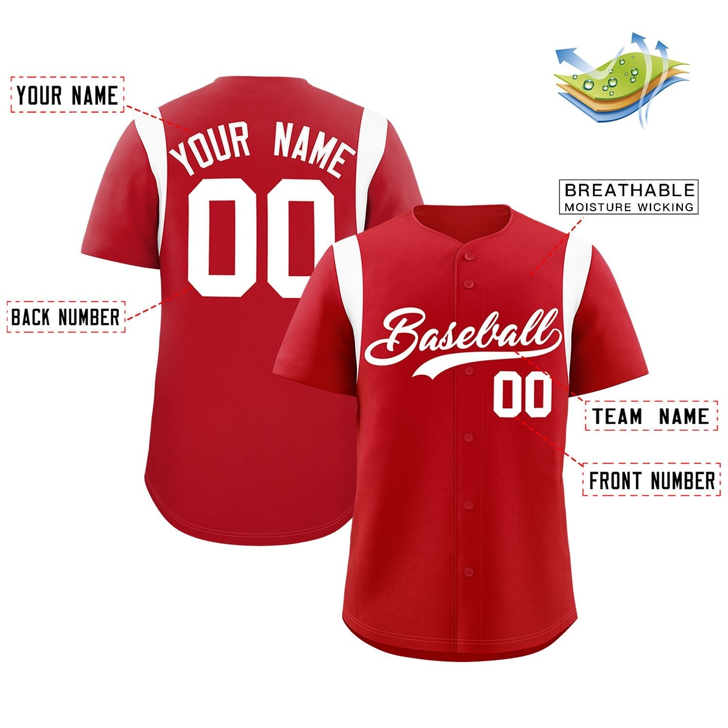 Custom Red White Classic Style Personalized Full Button Authentic Baseball Jersey