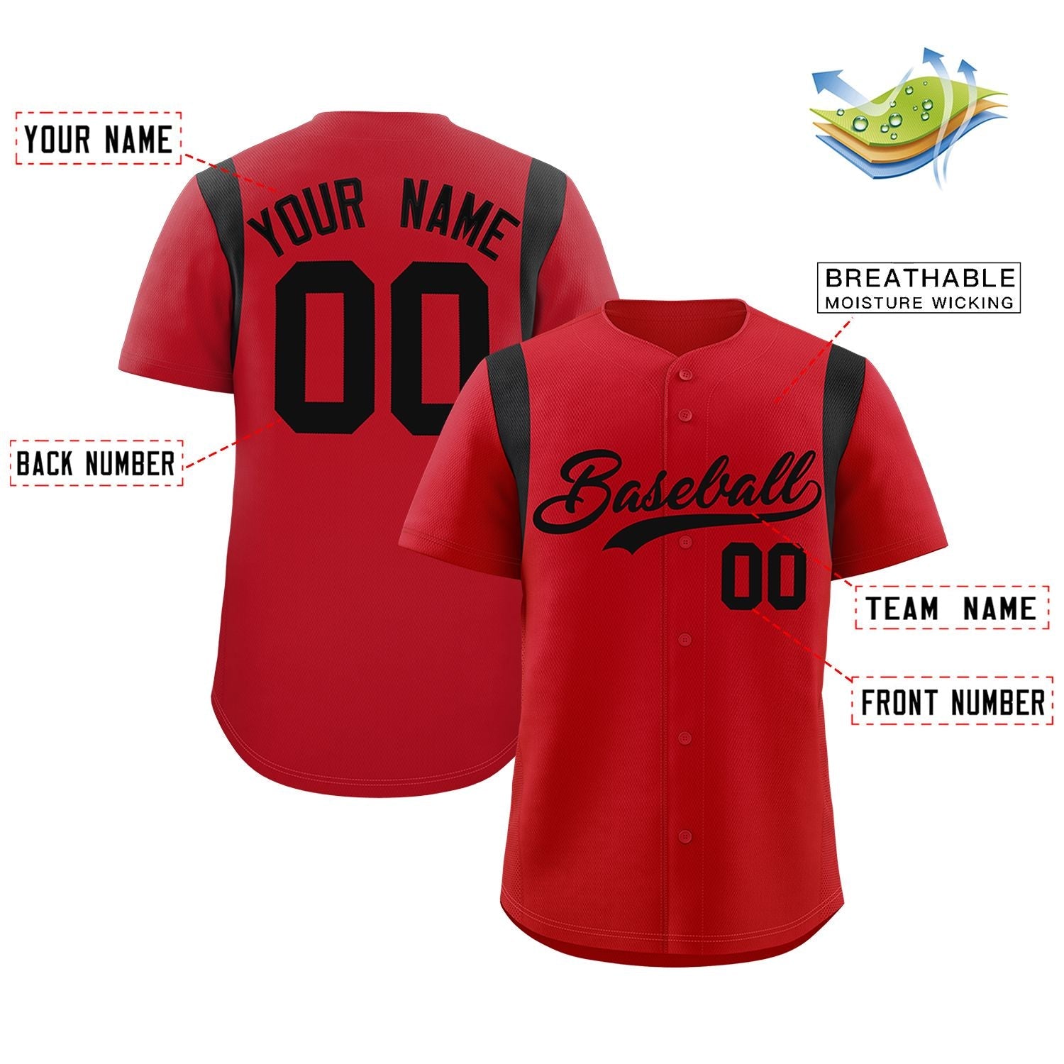 Custom Red Black Classic Style Personalized Full Button Authentic Baseball Jersey