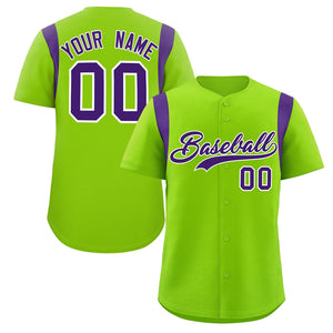 Custom Neon Green Purple Classic Style Personalized Full Button Authentic Baseball Jersey