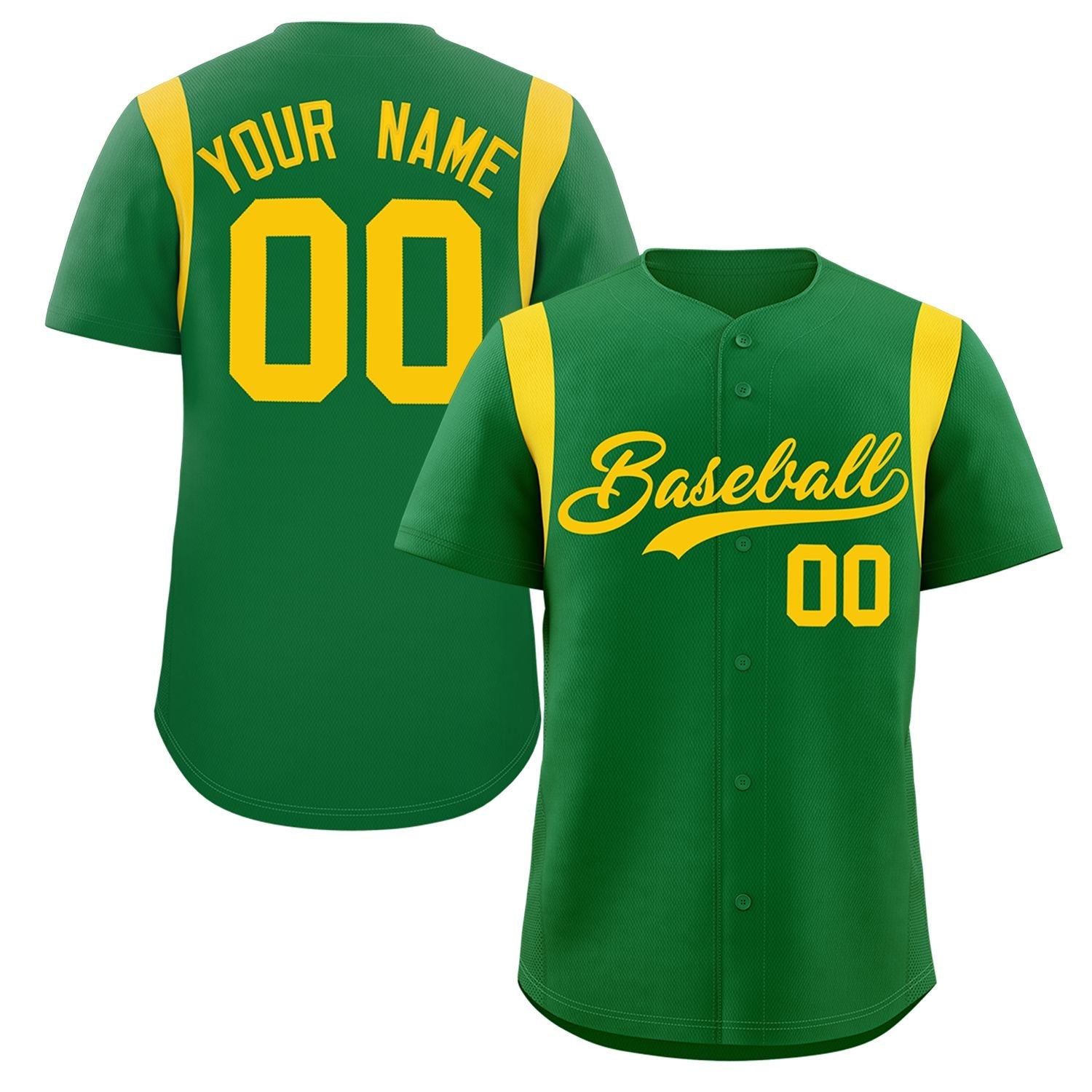 Custom Kelly Green Gold Classic Style Personalized Full Button Authentic Baseball Jersey