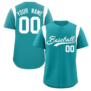 Custom Aqua White Classic Style Personalized Full Button Authentic Baseball Jersey