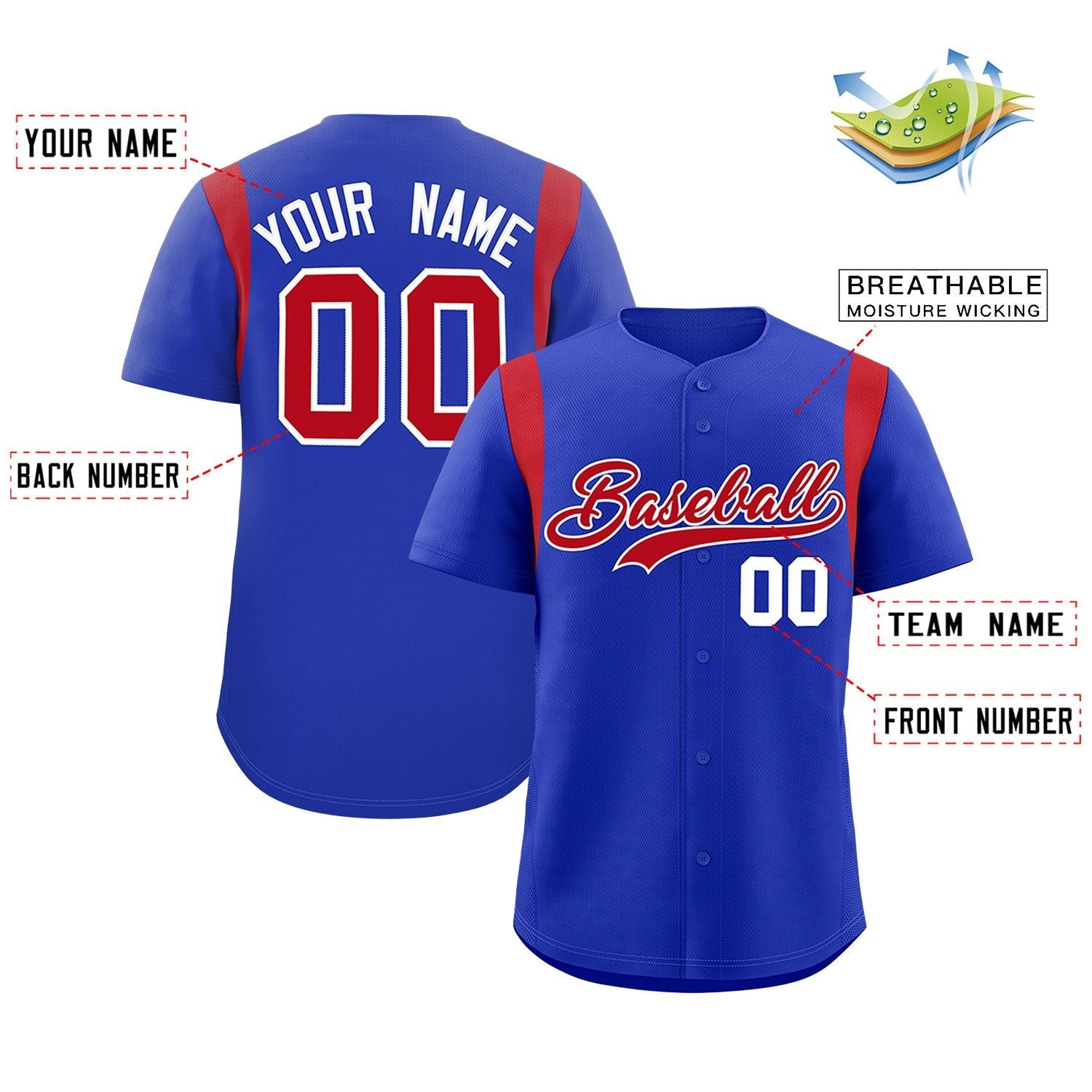 Custom Royal Red Classic Style Personalized Full Button Authentic Baseball Jersey