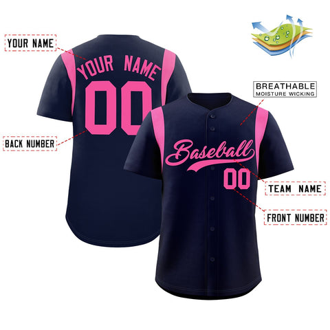 Custom Navy Pink Classic Style Personalized Full Button Authentic Baseball Jersey