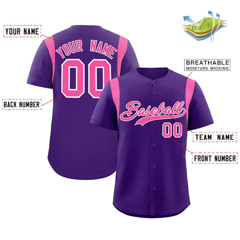 Custom Purple Pink Classic Style Personalized Full Button Authentic Baseball Jersey