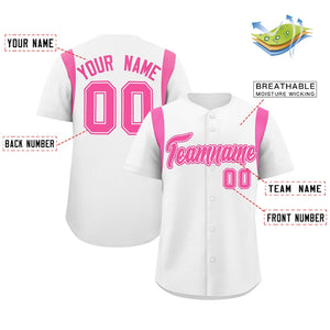 Custom White Pink Classic Style Personalized Full Button Authentic Baseball Jersey