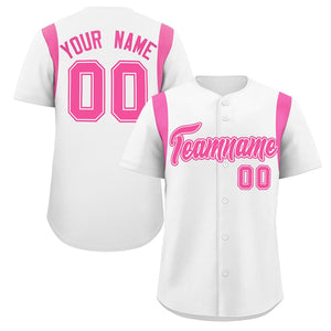 Custom White Pink Classic Style Personalized Full Button Authentic Baseball Jersey