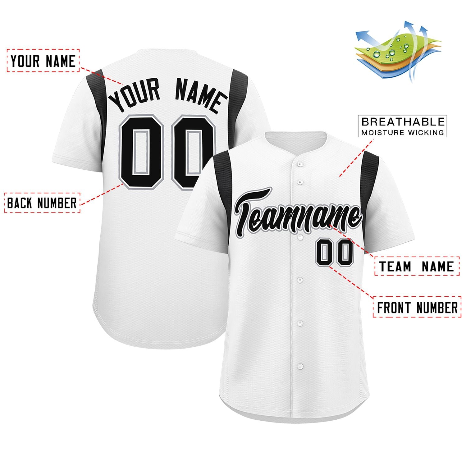 Custom White Black Classic Style Personalized Full Button Authentic Baseball Jersey