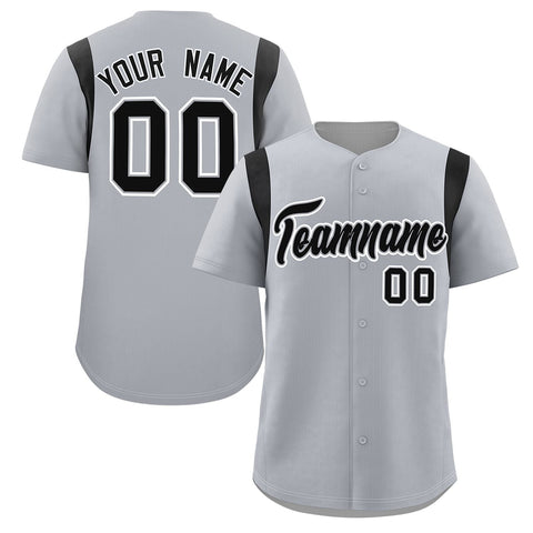 Custom Gray Black Classic Style Personalized Full Button Authentic Baseball Jersey