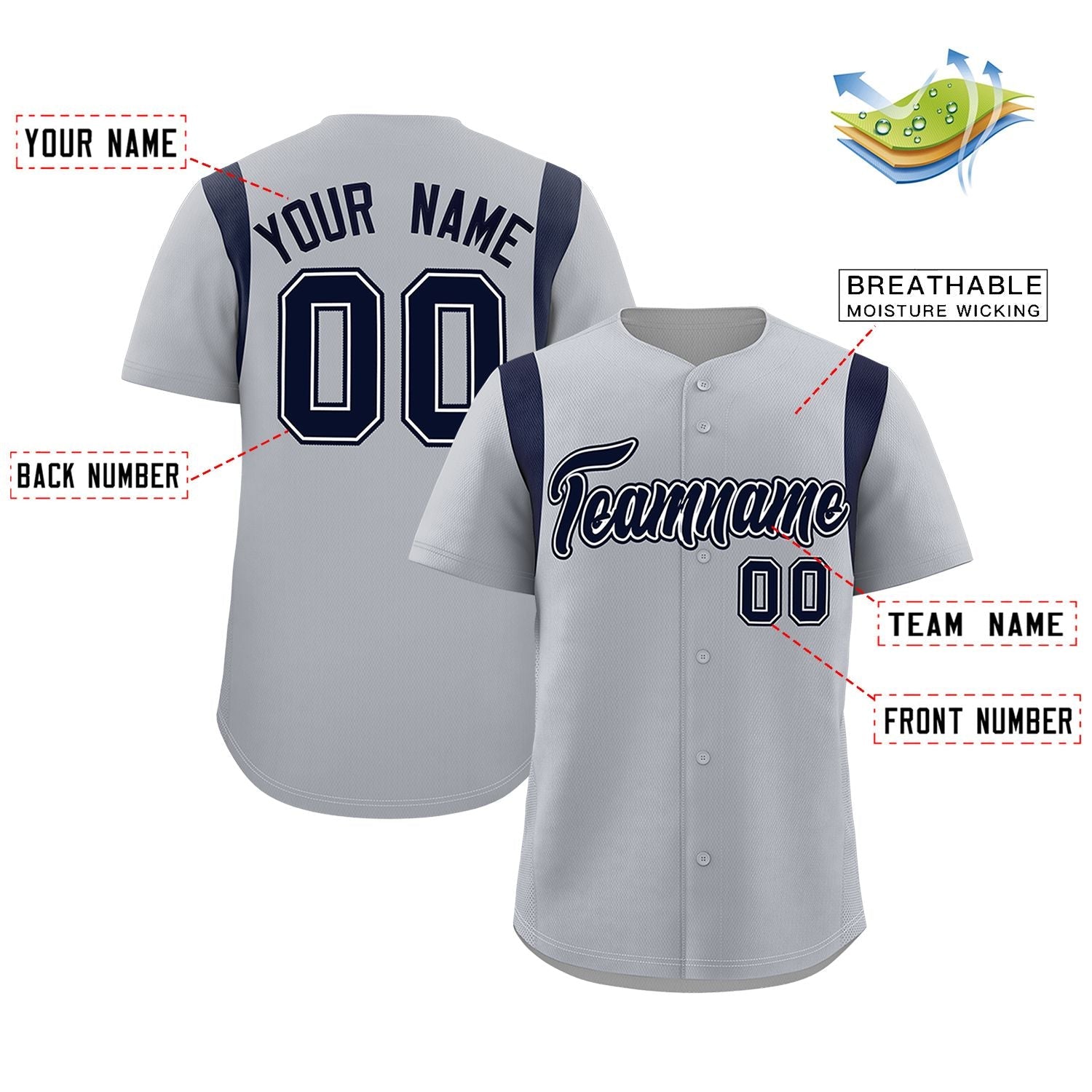 Custom Gray Navy Classic Style Personalized Full Button Authentic Baseball Jersey