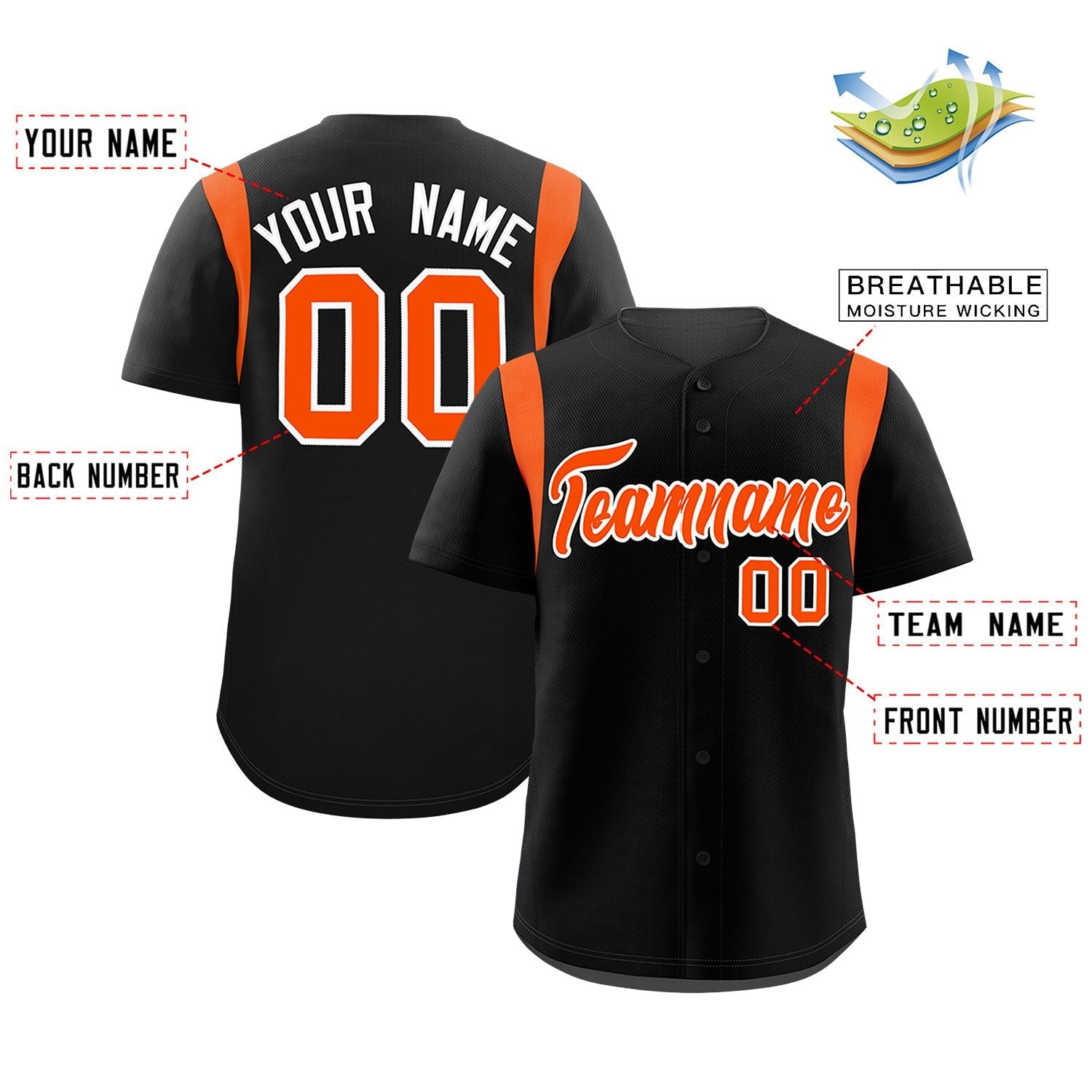 Custom Black Orange Classic Style Personalized Full Button Authentic Baseball Jersey