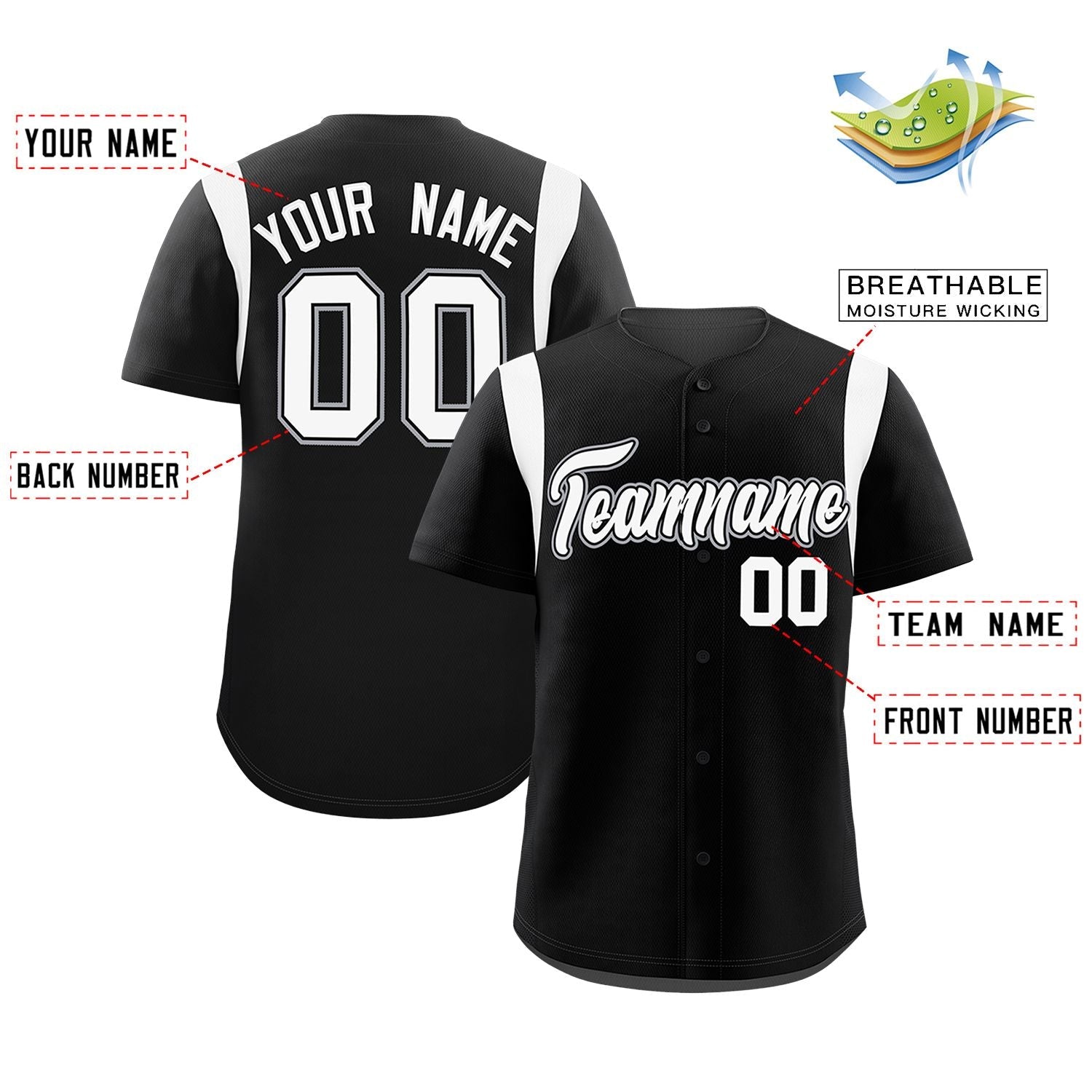 Custom Black White Classic Style Personalized Full Button Authentic Baseball Jersey