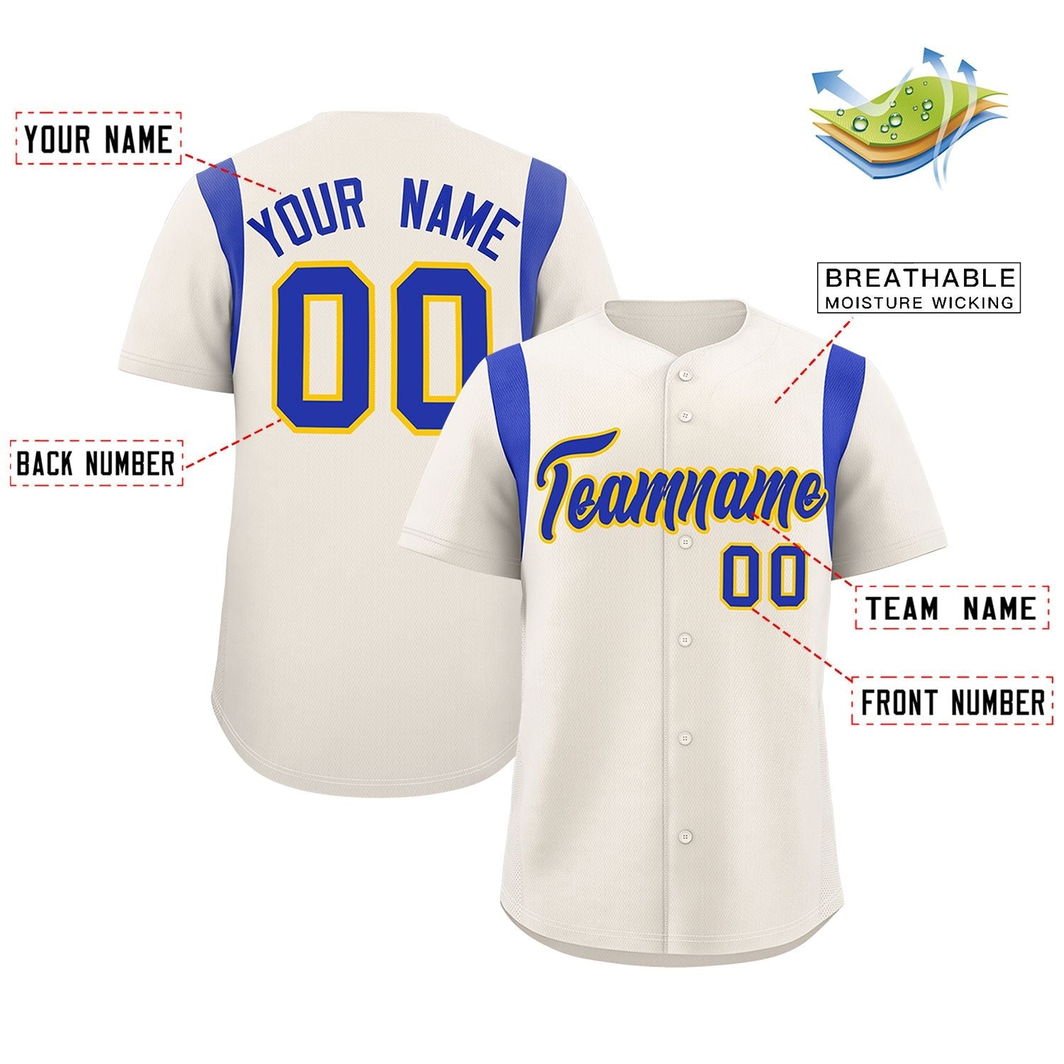 Custom Cream Royal Classic Style Personalized Full Button Authentic Baseball Jersey