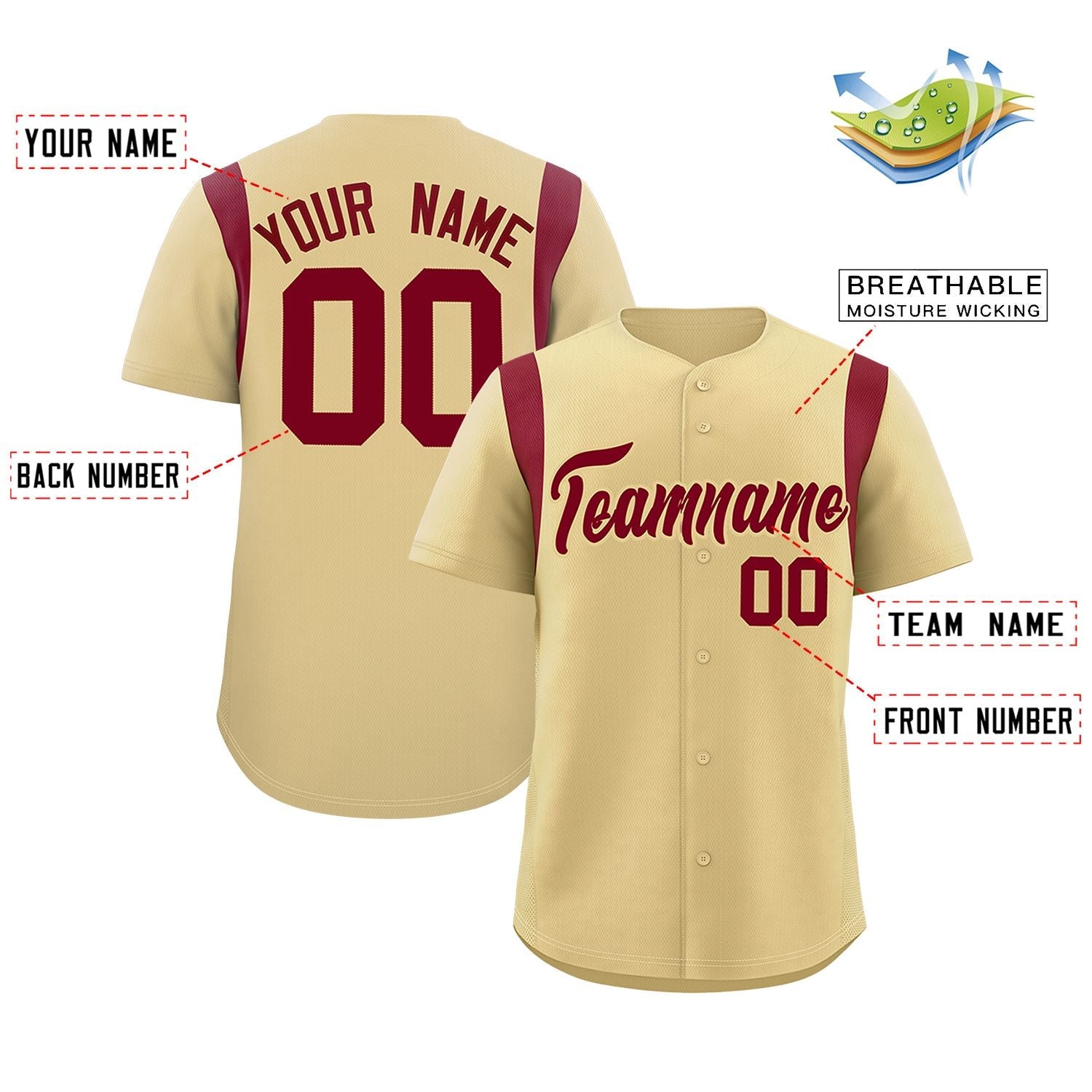 Custom Khaki Crimson Classic Style Personalized Full Button Authentic Baseball Jersey