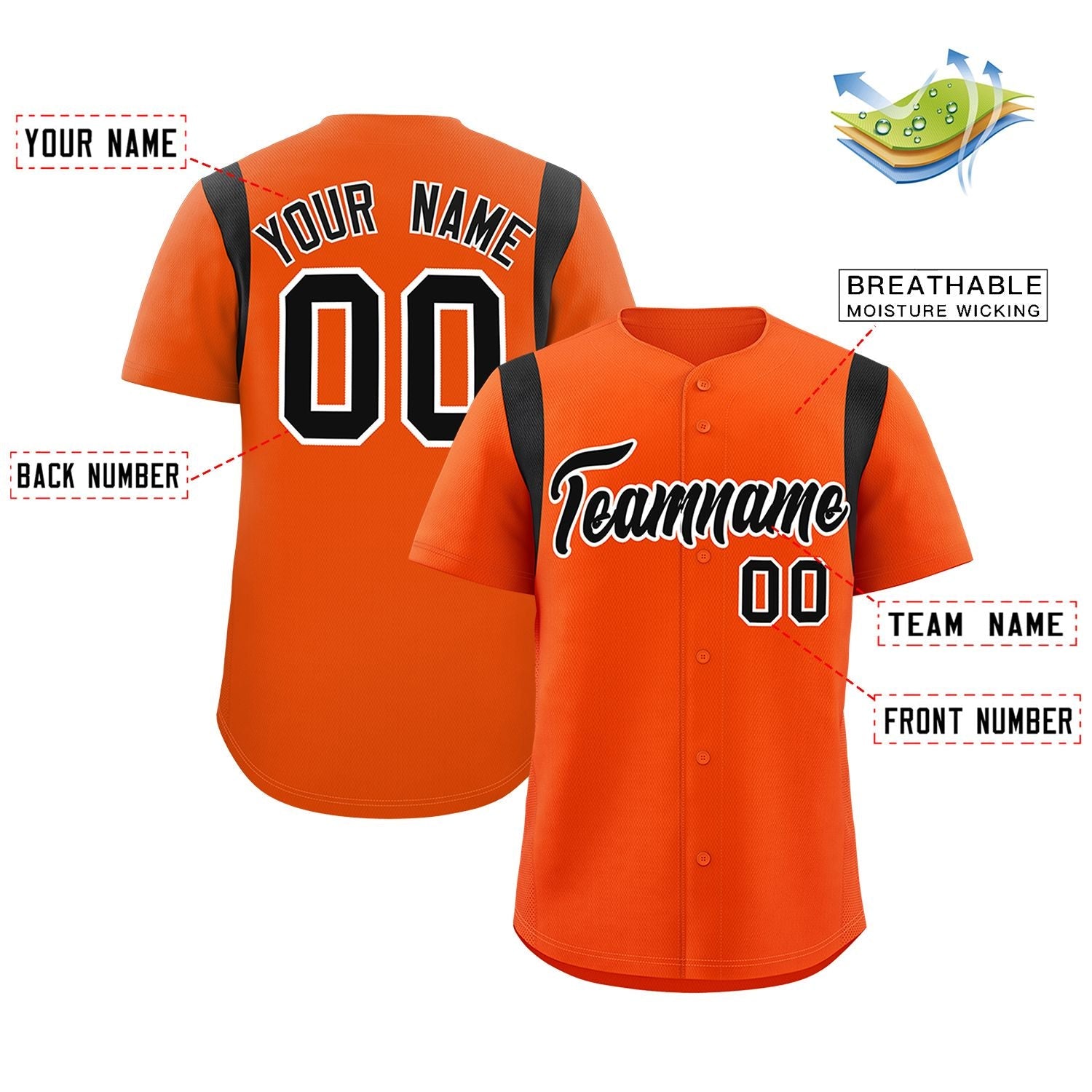 Custom Orange Black Classic Style Personalized Full Button Authentic Baseball Jersey