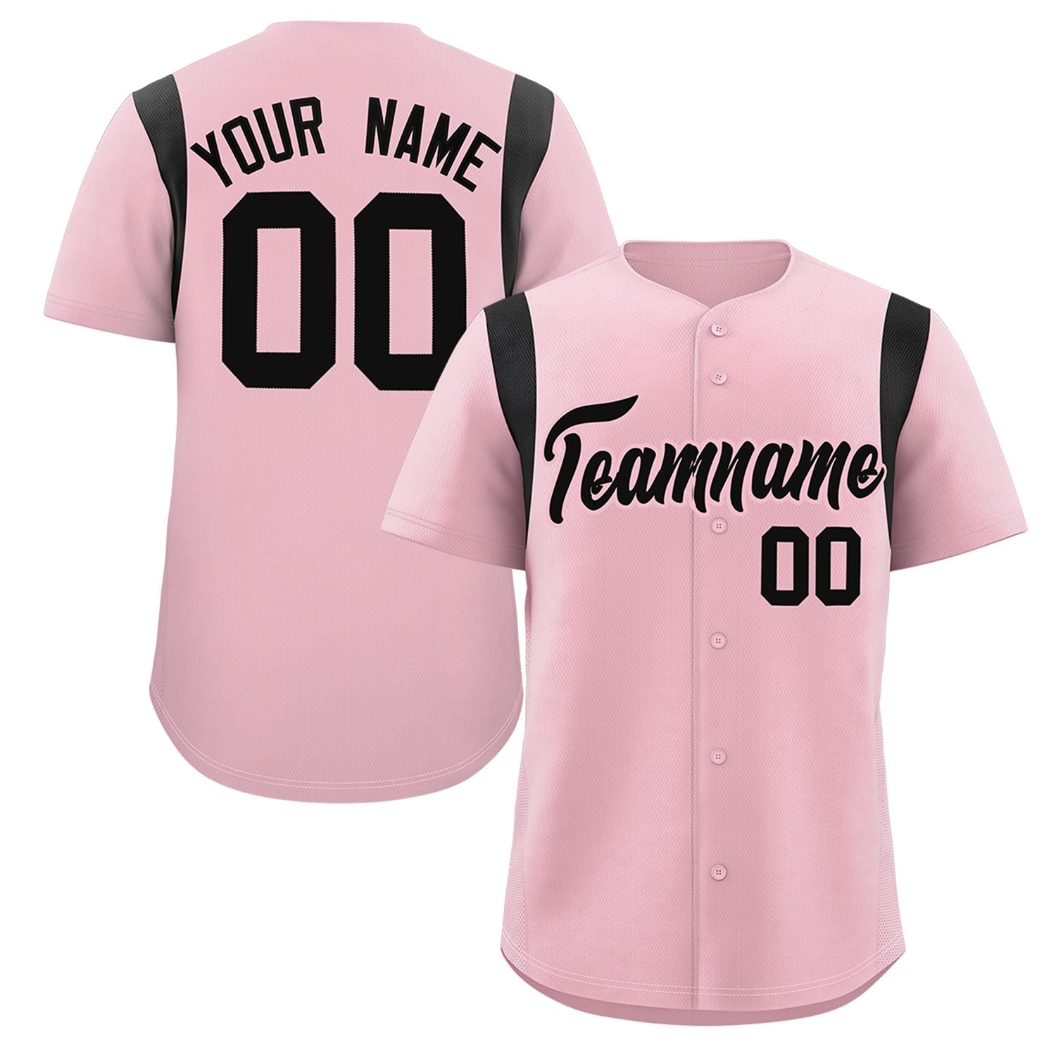 Custom Light Pink Black Classic Style Personalized Full Button Authentic Baseball Jersey