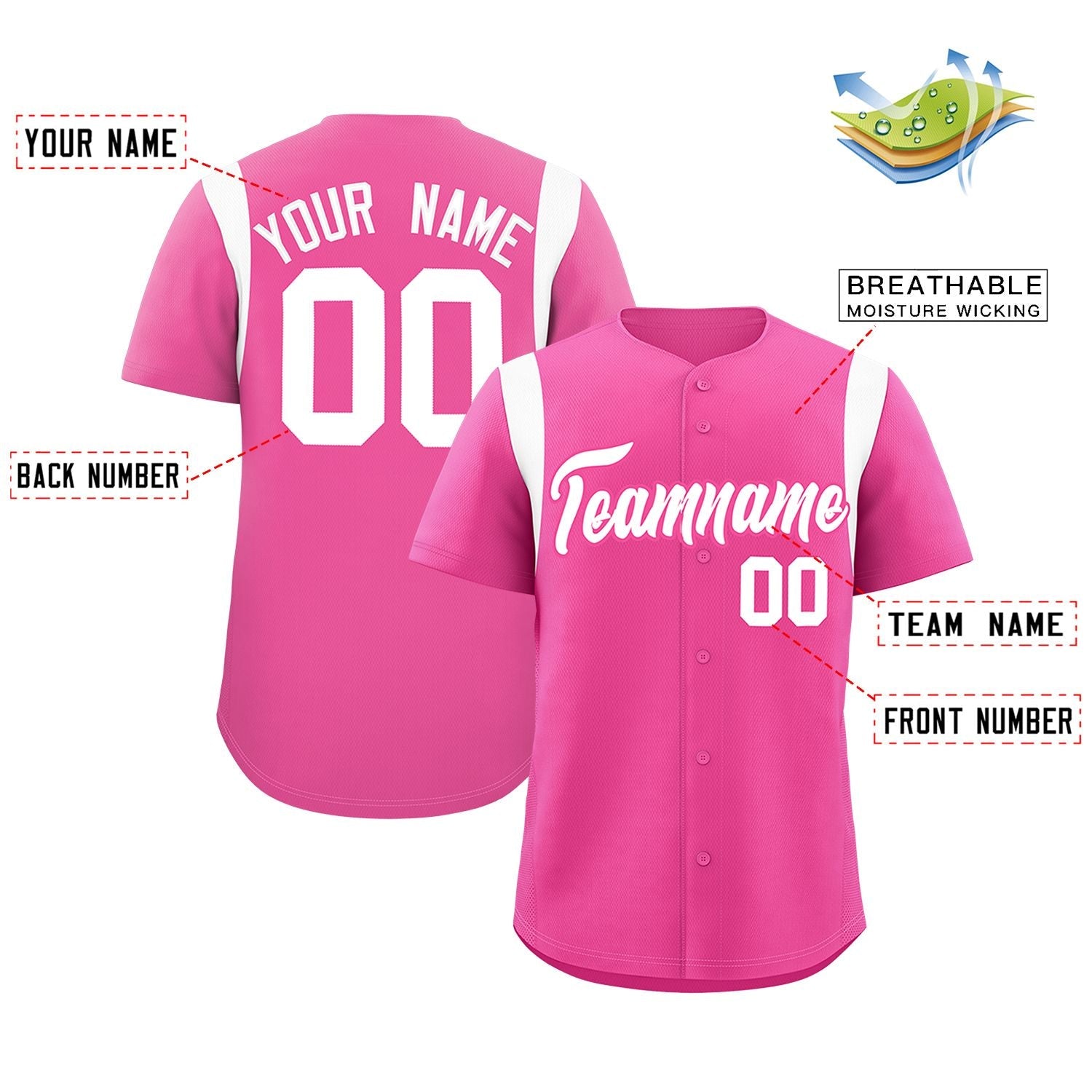 Custom Pink White Classic Style Personalized Full Button Authentic Baseball Jersey